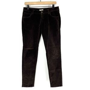 Garnet Hill Velvet Pants Size 4 Petite Brown Slim Stretch Mid Rise Velour Skinny